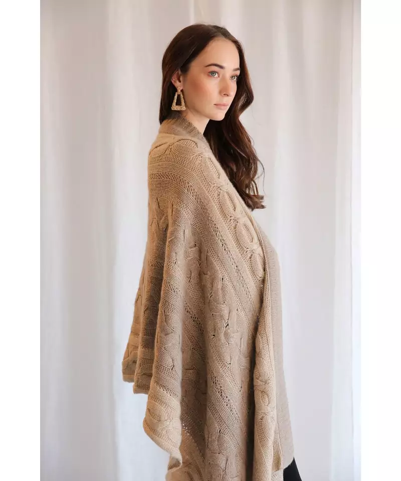 Hand knitted natural undyed luxury cashmere scarf