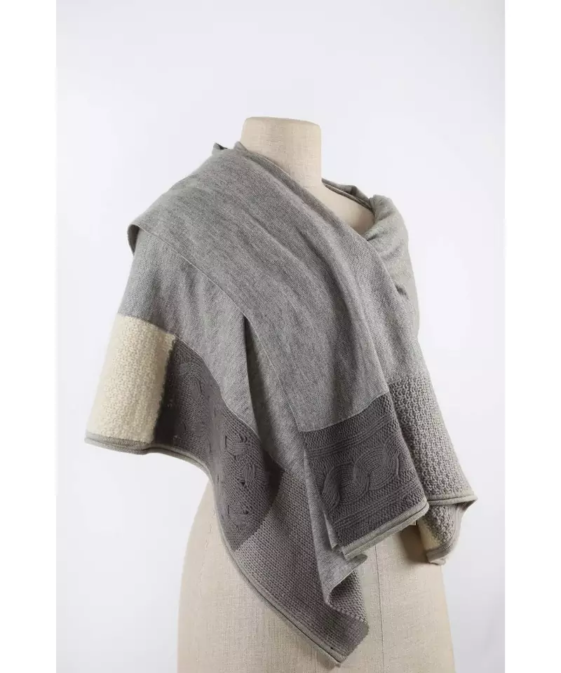 Grey hand knitted luxury cashmere scarf