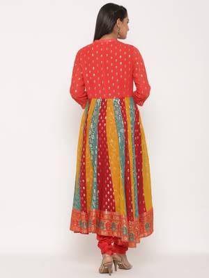 Juniper Multi-color Georgette Printed Anarkali Kurta Churidar Dupatta Set 2