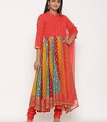 Juniper Multi-color Georgette Printed Anarkali Kurta Churidar Dupatta Set