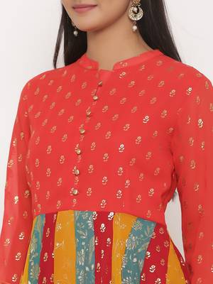 Juniper Multi-color Georgette Printed Anarkali Kurta Churidar Dupatta Set 5
