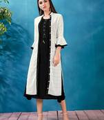 Rayon Jacket Style Printed Kurti In Black Color