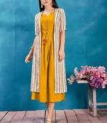 Mustard Yellow Color Jacket Style Kurti With Thread Work