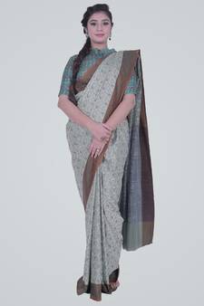 GreySemi Kataan Silk Banarasi Booti Saree