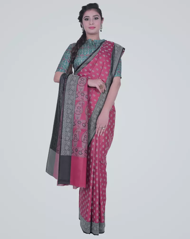 PurpleSemi Kataan Silk Banarasi Booti Saree