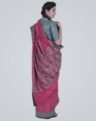 PurpleSemi Kataan Silk Banarasi Booti Saree 3