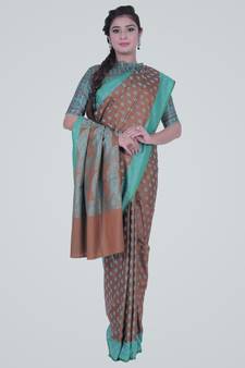 BrownSemi Kataan Silk Banarasi Booti Saree