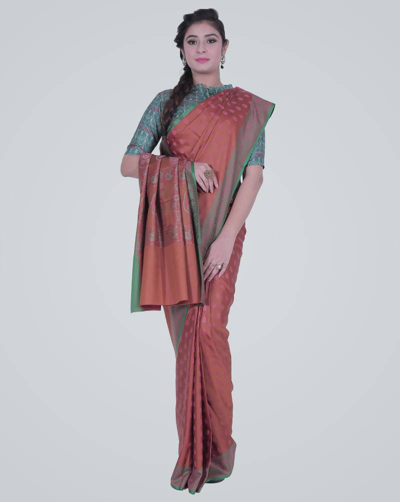 BrownSemi Kataan Silk Banarasi Booti Saree