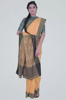 YellowSemi Kataan Silk Banarasi tanchui Saree