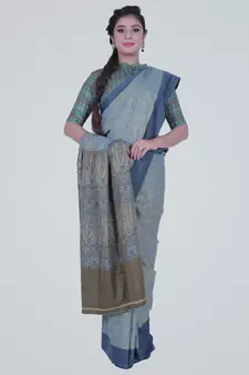 GreySemi Kataan Silk Banarasi tanchui Saree