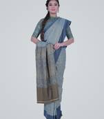 GreySemi Kataan Silk Banarasi tanchui Saree