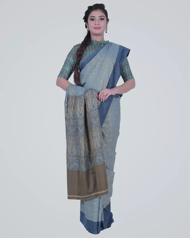 GreySemi Kataan Silk Banarasi tanchui Saree