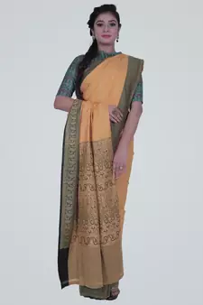 YellowSemi Kataan Silk Banarasi tanchui Saree