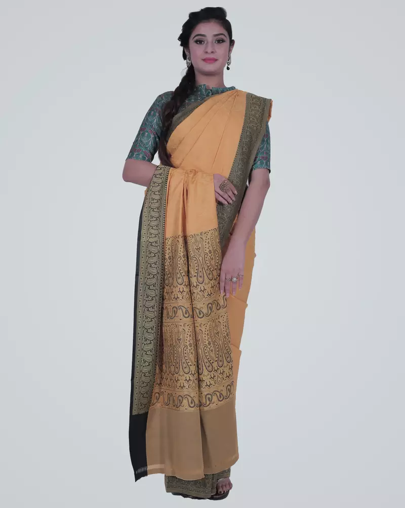 YellowSemi Kataan Silk Banarasi tanchui Saree