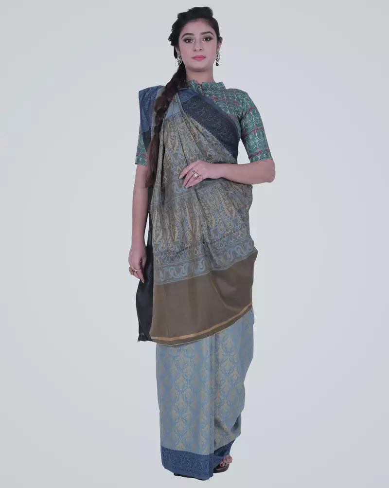 GreySemi Kataan Silk Banarasi Saree