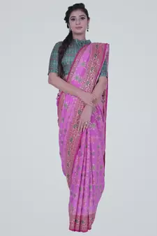 PinkSemi Dupion Silk Banarasi Saree