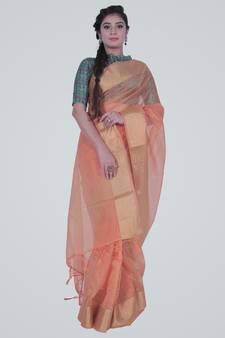 PeachSemi Orgnaza Silk Banarasi Saree
