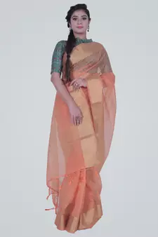 PeachSemi Orgnaza Silk Banarasi Saree