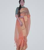 PeachSemi Orgnaza Silk Banarasi Saree