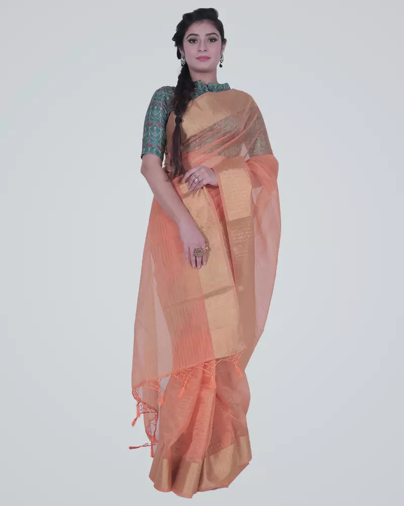 PeachSemi Orgnaza Silk Banarasi Saree