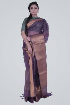 NavySemi Orgnaza Silk Banarasi Saree