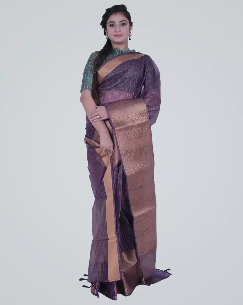 NavySemi Orgnaza Silk Banarasi Saree