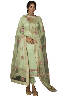 Green embroidered tussar silk salwar