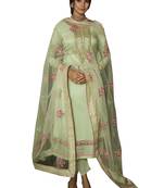 Green embroidered tussar silk salwar
