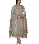 Grey embroidered tussar silk salwar