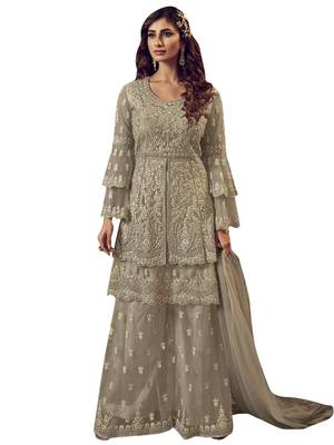 Beige embroidered net salwar 1