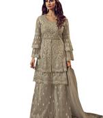 Beige embroidered net salwar