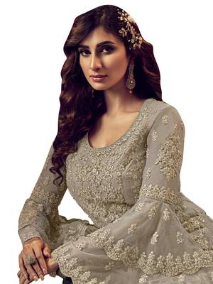 Beige embroidered net salwar 2