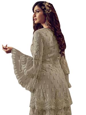 Beige embroidered net salwar 3
