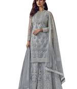 Grey embroidered net salwar