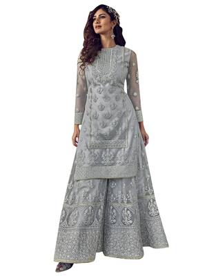 Grey embroidered net salwar 2