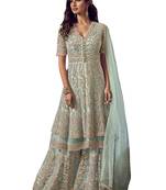 Turquoise embroidered net salwar