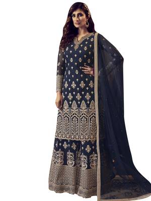 Navy blue embroidered net salwar 1