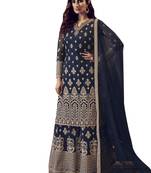 Navy blue embroidered net salwar