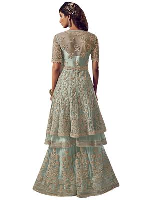Turquoise embroidered net salwar 3
