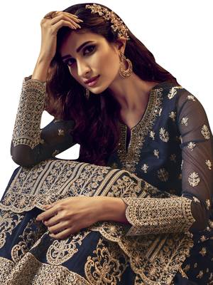 Navy blue embroidered net salwar 2