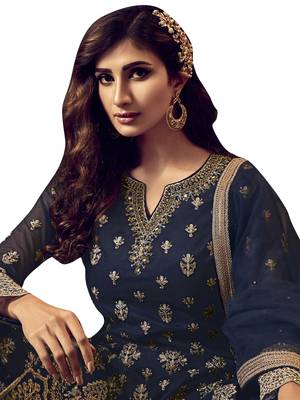 Navy blue embroidered net salwar 3