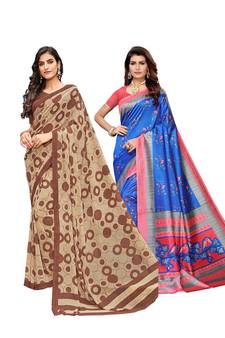 Classiques Brown& Blue Saree Combos With Blouse (Pack of 2)