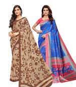 Classiques Brown& Blue Saree Combos With Blouse (Pack of 2)