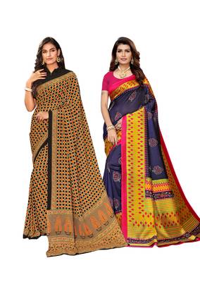 Classiques Multicolor & Navy Blue Saree Combos With Blouse (Pack of 2) 1