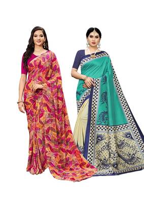 Classiques Multicolor & Turquoise Saree Combos With Blouse (Pack of 2) 1