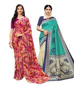 Classiques Multicolor & Turquoise Saree Combos With Blouse (Pack of 2)