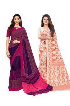 Classiques Purple & Orange Saree Combos With Blouse (Pack of 2)