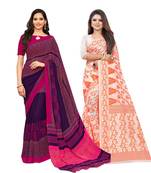 Classiques Purple & Orange Saree Combos With Blouse (Pack of 2)