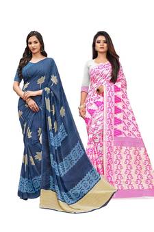 Classiques Blue& Pink Saree Combos With Blouse (Pack of 2)