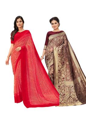 Classiques Pink & Maroon Saree Combos With Blouse (Pack of 2) 1